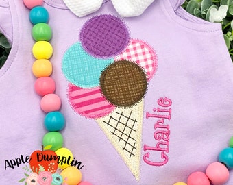 Ice Cream Cone, Zigzag Stitch, Applique Design, Machine Embroidery, Popsicle, Summer Applique, Spring Applique, 4x4, 5x5, 5x7, 8x8, 9x9