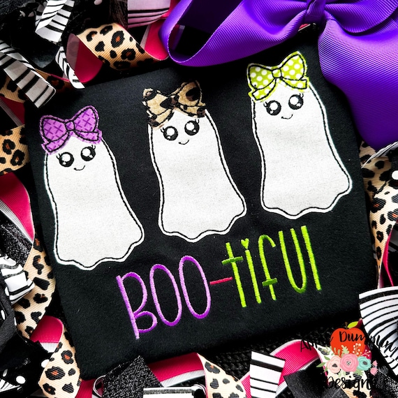 Ghost Trio Girl, Bean Stitch, Applique Design, Embroidery Design, Halloween Applique, Fall, Boy Applique, 4x4, 5x5, 5x7, 6x6, 8x8, 9x9