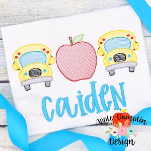 3 in a Row, Bus Apple Trio, Sketch Embroidery Design, Back to School, Boy Embroidery, Teacher Embroidery  5x5, 5x7, 6x10, 8x8