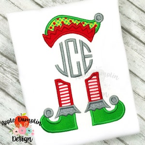 Elf Monogram Frame, Applique Design, Machine Embroidery,  Christmas, Santa, Snowman, Girl, Boy, Winter, 5x7, 6x10, 9x9