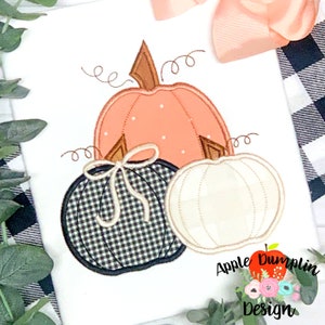 Pumpkins with Bow, Satin Applique, Machine Embroidery, Instant Download, Thanksgiving, Fall, 4x4, 5x5, 6x6, 7x7, 8x8, 9x9