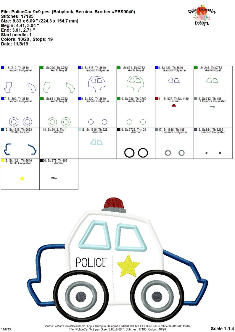 May include: A white police car with a blue stripe, a red light on top, and a yellow star on the side. The car says "POLICE" in black letters.