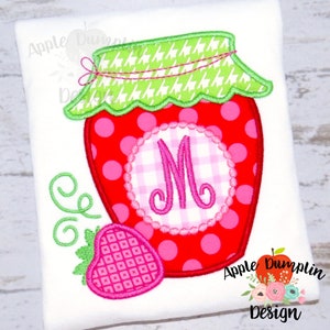 Strawberry Jam with Monogram Frame Applique Design, Machine Embroidery Design, Summer, Kitchen, Monogram, Food, 4x4, 5x7, 6x10