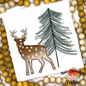 Deer with Tree, Bean Stitch, Applique Design, Boy Applique, Hunting Applique, 4x4, 5x5, 6x6, 7x7, 8x8, 9x9