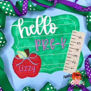 Hello Chalkboard, Bean Stitch, Applique Design, Embroidery Design, Back to School, School Applique, Teacher Applique, 5x5, 6x6, 7x7, 8x8