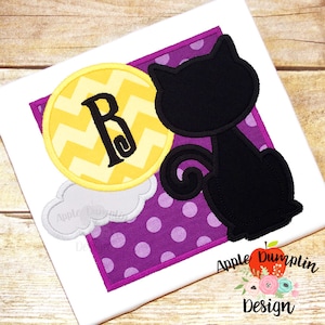 Cat with Moon, Applique Design, Embroidery Design, Halloween Applique, Black Cat, Trick or Treat ,  5x5, 6x6, 7x7, 8x8, 9x9