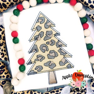 Christmas Tree, Leopard, Pattern Sketch,  Embroidery Design, Girl Christmas, 4x4, 5x5, 5x7, 6x6, 8x8, 9x9