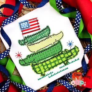 4th of July, Crocodile Stack, Bean Stitch, Applique, Machine Embroidery Design, Summer, American Flag, 4x4, 5x5, 6x6, 7x7, 8x8, 9x9