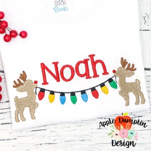 Reindeer with Christmas Light Banner, Embroidery Design, Girl Christmas, Boy Christmas, Monogram, 4x4, 5x5, 5x7, 6x10, 8x8, 9x9