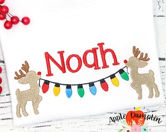 Reindeer with Christmas Light Banner, Embroidery Design, Girl Christmas, Boy Christmas, Monogram, 4x4, 5x5, 5x7, 6x10, 8x8, 9x9