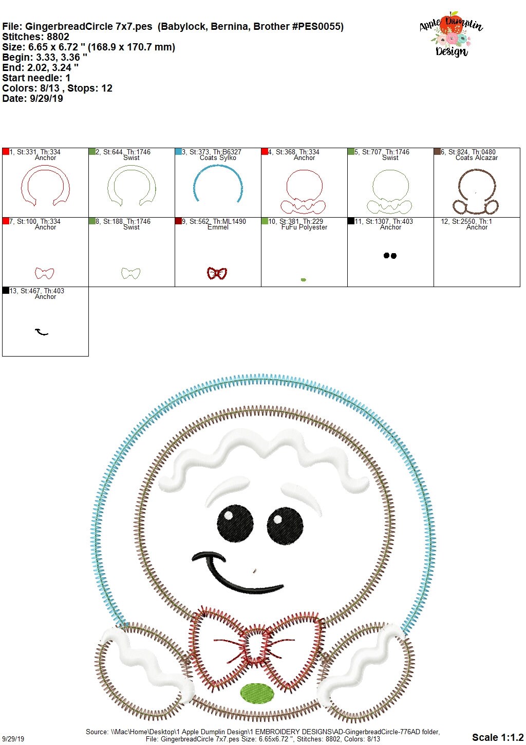 Gingerbread Man Circle Zigzag Applique Design Embroidery | Etsy