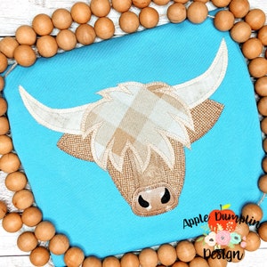 Highland Cow, Zigzag Stitch Applique, Applique Design, Farm, Cow, Farm Animal, Instant Download, 4x4, 5x5, 6x6, 7x7, 8x8, 9x9