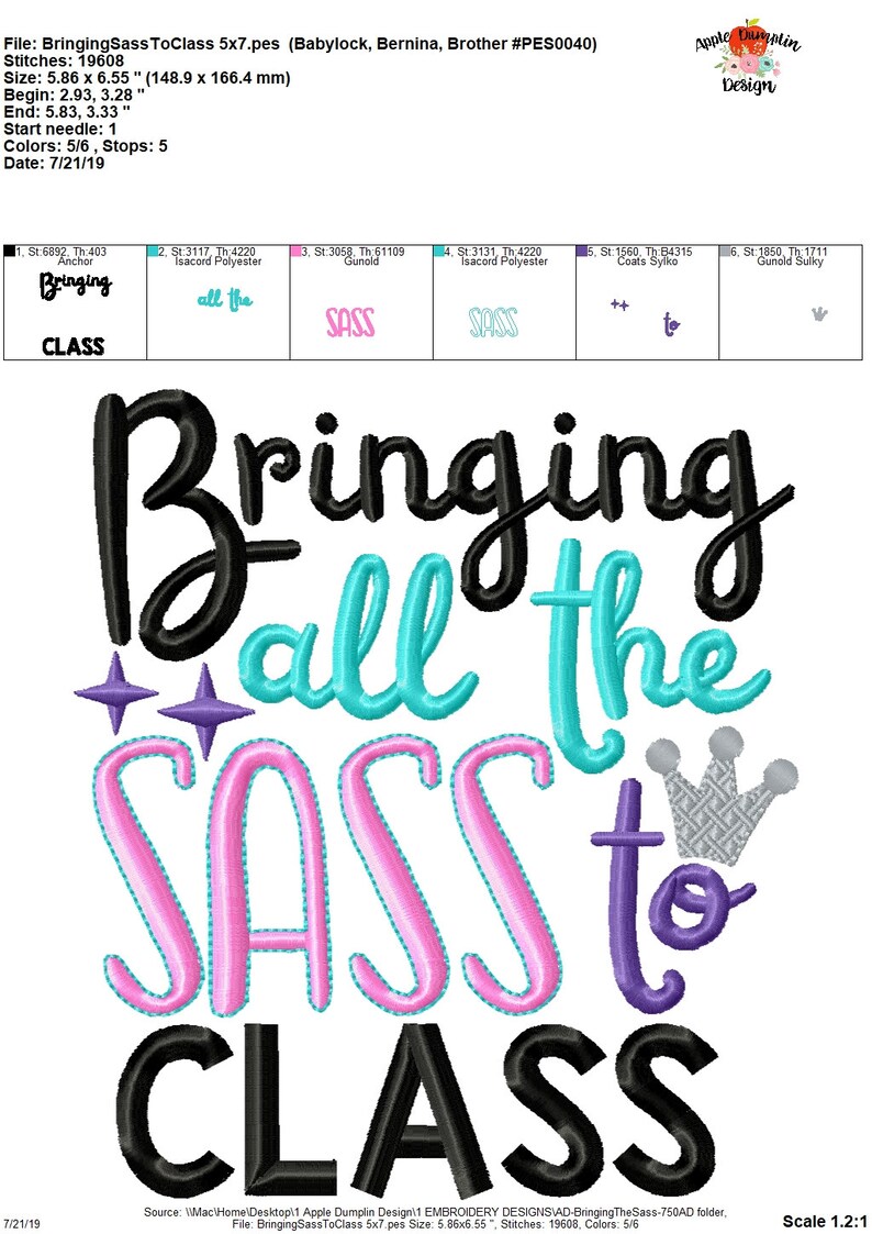 Bringing All the Sass to Class Embroidery Design Back to - Etsy