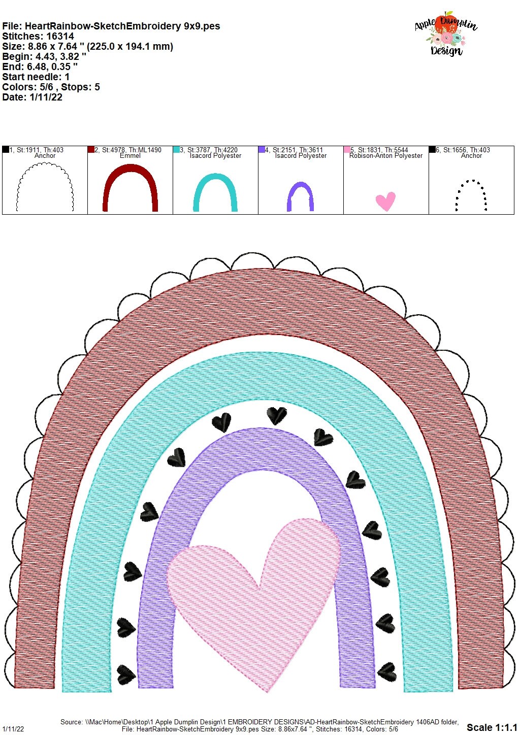 Heart Rainbow Sketch Embroidery Machine Embroidery - Etsy
