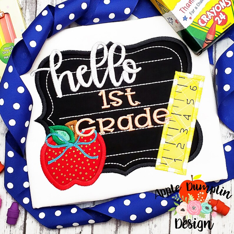 Hello Chalkboard Satin Applique Design Embroidery Design Etsy