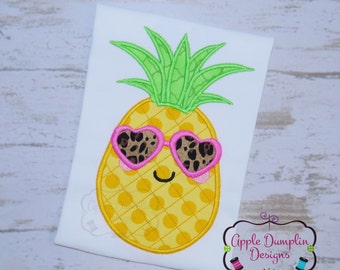 Cool Pineapple Girl with Sun glasses Applique Design, Machine Embroidery Design, Beach, Summer, Spring, Sun Glasses, Vacation 5x5, 5x7, 6x10