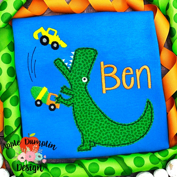 Hungry Dinosaur Trucks, Bean Stitch Applique, Machine Embroidery, Instant Download, T-Rex, Boy Applique, 4x4, 5x5, 6x6, 7x7, 8x8, 9x9