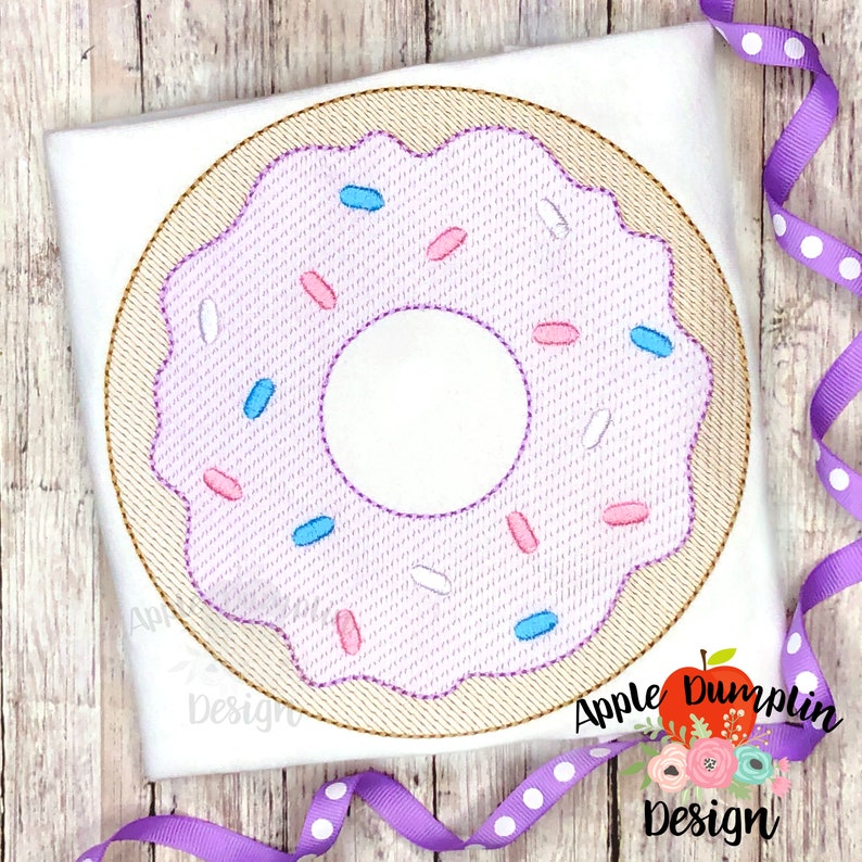 Sprinkle Donut, Sketch, Embroidery Design, Birthday Embroidery, Pleat Embroidery, Quick Stitch, 3x3, 4x4, 5x5, 6x6, 7x7, 8x8, 9x9 image 1
