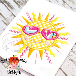 Summer Sun, Applique Design, Machine Embroidery Design, Smiling Sun, Beach, Summer, Spring, Girl,  5x7, 6x10, 9x9