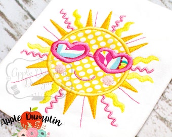 Summer Sun, Applique Design, Machine Embroidery Design, Smiling Sun, Beach, Summer, Spring, Girl,  5x7, 6x10, 9x9