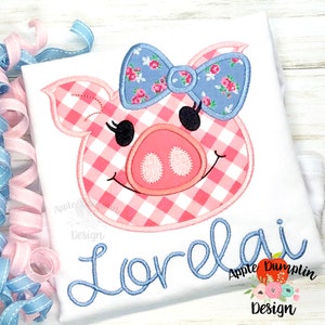 Pig with Bow, Applique Design, Instant Download, 4x4, 5x5, 6x6, 7x7, 8x8
