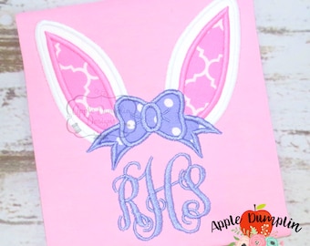 Bunny Ears with Bow Applique Design, Machine Embroidery Design, Girl Easter Applique, Easter Embroidery, Easter Basket, 4x4, 5x7, 6x10, 7x11