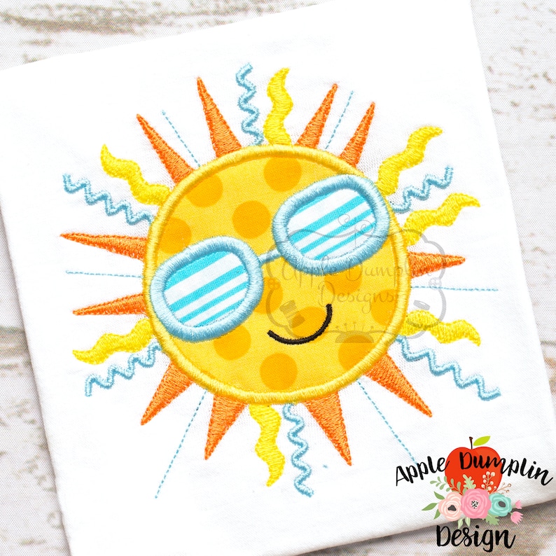 Shining Summer Sun With Shades Appliqué Machine Embroidery | Etsy