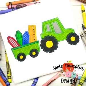 Tractor, Back to School, Applique Design, Machine Embroidery Design, Summer, Farmer, Farm, School, Boy Applique,  4x4, 5x7, 6x10, EM189