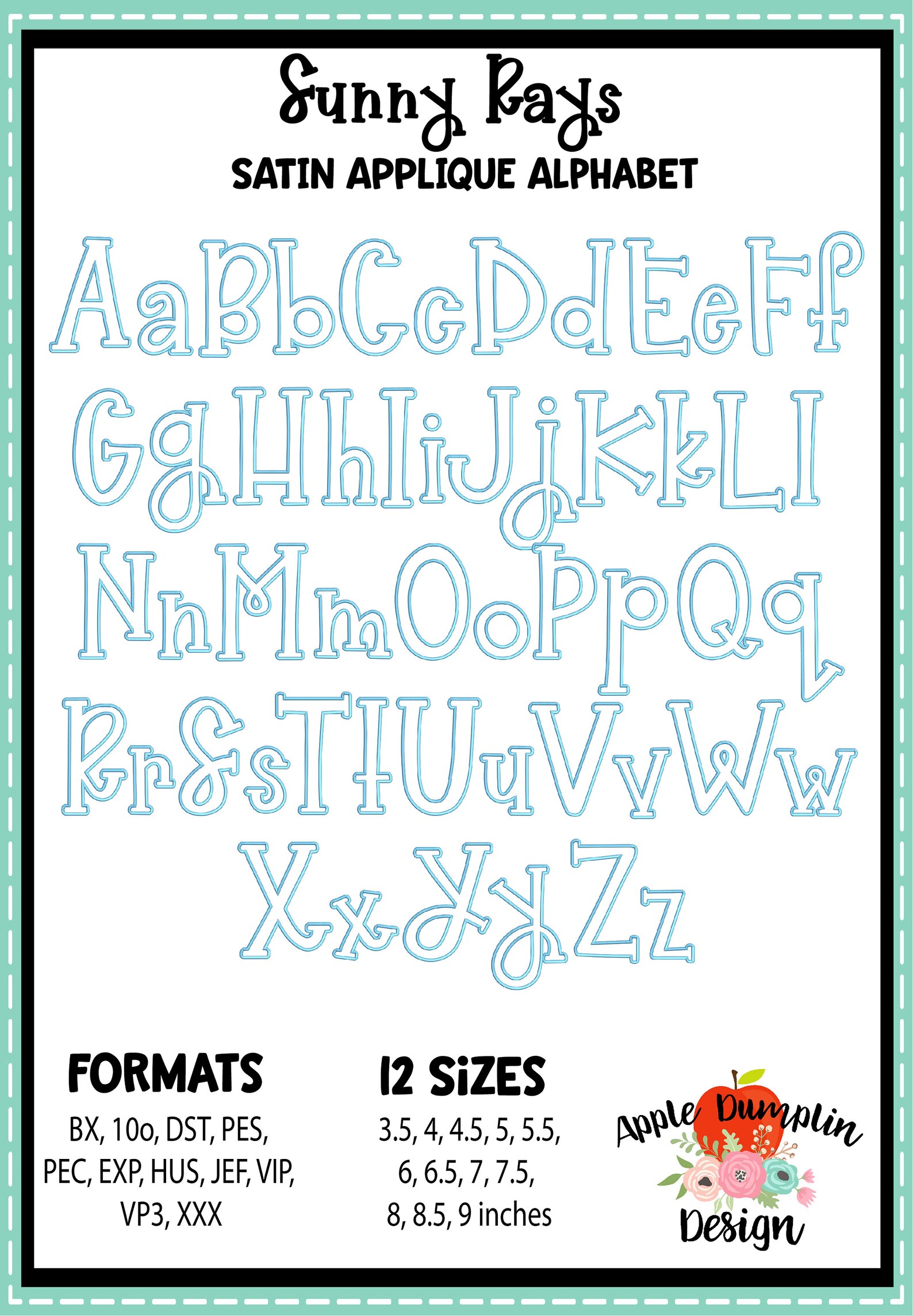 12 Sizes, Sunny Rays, Satin Applique Alphabet, Complete Alphabet, BX ...