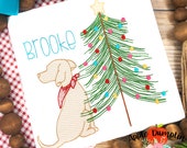 Dog with Christmas Tree, Sketch Embroidery, Machine Embroidery, Holiday, Christmas Tree, Winter, 4x4, 5x5, 6x6, 7x7, 8x8, 9x9