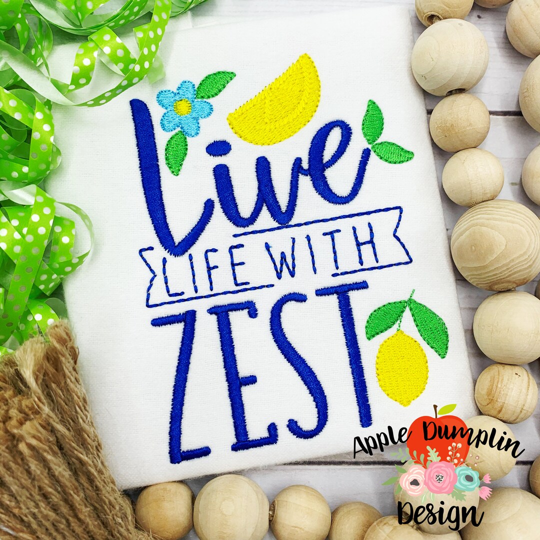 Live Life With Zest, Sketch Embroidery, Machine Embroidery, Lemons