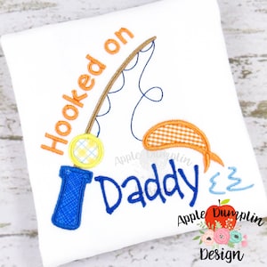 Hooked on Daddy, Applique Design, Machine Embroidery Design, Summer, Beach, Fishing, Father's Day, Fish, 4x4, 5x7, 6x10, EM153