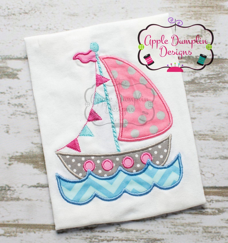 Flag Sailboat with Water AppliquÃ© Machine Embroidery 