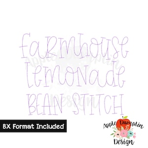 Farmhouse Lemonade, Bean Stitch, 11 sizes, Vintage Stitch, Complete Alphabet, Embroidery Font, BX Included