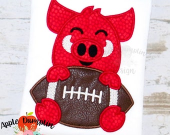 Razorback Football Mascot Applique, Machine Embroidery Design, Boy Embroidery, Arkansas Razorback, College Football, 4x4, 5x7, 6x10