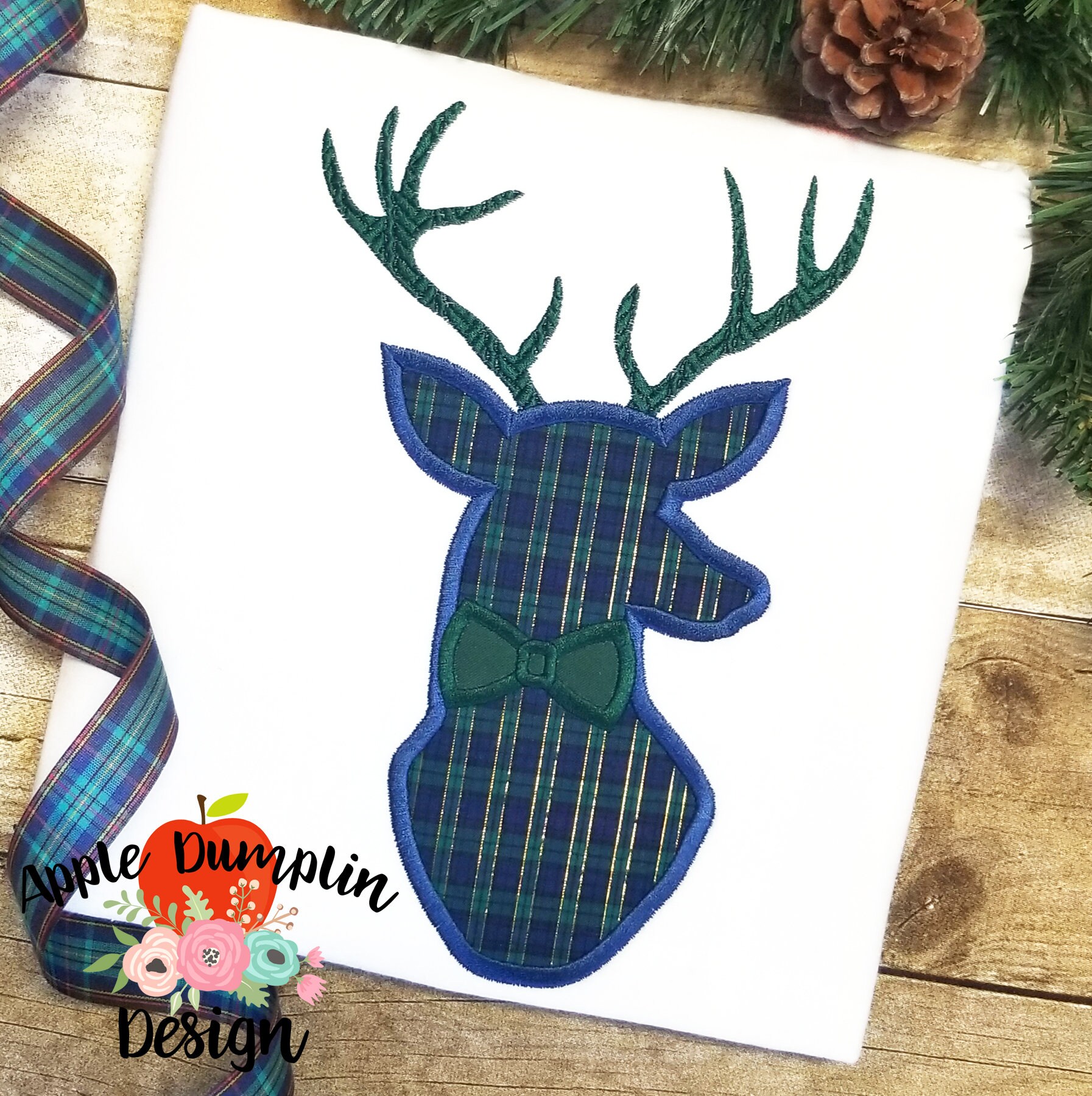 Deer With Bowtie Applique Design Machine Embroidery Design Etsy