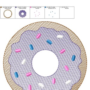 Sprinkle Donut, Sketch, Embroidery Design, Birthday Embroidery, Pleat Embroidery, Quick Stitch, 3x3, 4x4, 5x5, 6x6, 7x7, 8x8, 9x9 image 4