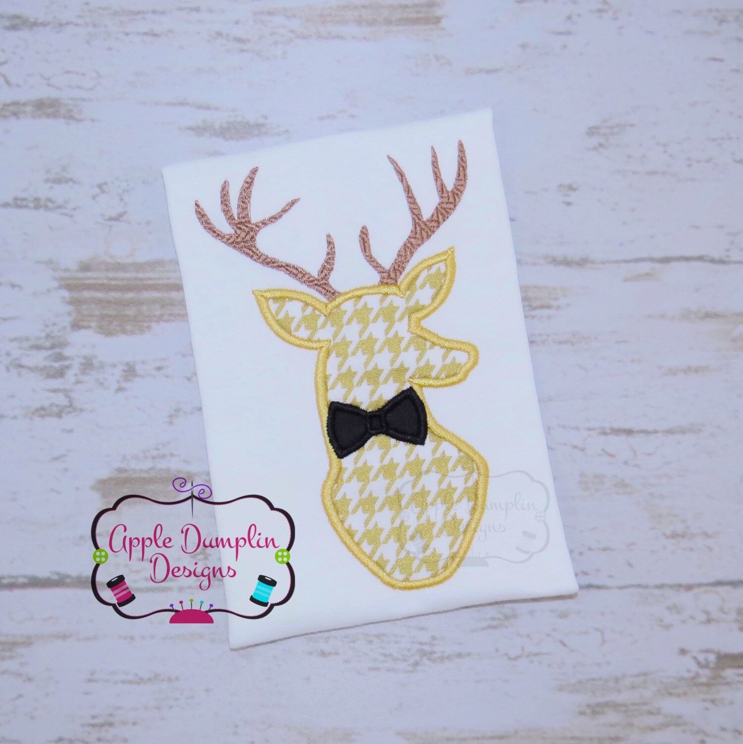 Deer With Bowtie Applique Design Machine Embroidery Design Etsy