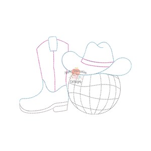 Disco Cowgirl, Bean Stitch, Applique Design, Retro, Disco Ball, Cowgirl ...