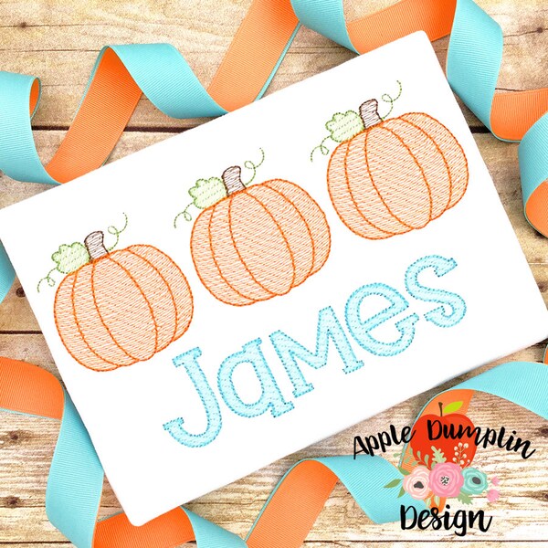 Pumpkin Trio, Sketch Embroidery Design, Machine Embroidery, Instant Download, Thanksgiving, Boy, 4x4, 5x5, 5x7, 6x10, 8x8