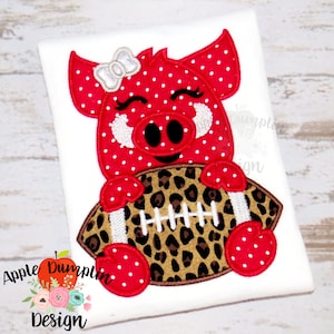 Razorback with Bow Football Mascot Applique, Machine Embroidery Design, Boy Embroidery, Arkansas, College Football, 4x4, 5x7, 6x10