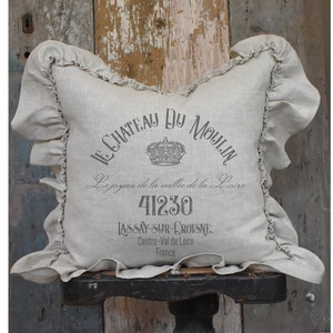 Beige Crown Linen Pillow Cover. Shabby French Country Pillow Cover. Cottage Chic Home, Modern Farmhouse. French Antiques. Personalized Gift.