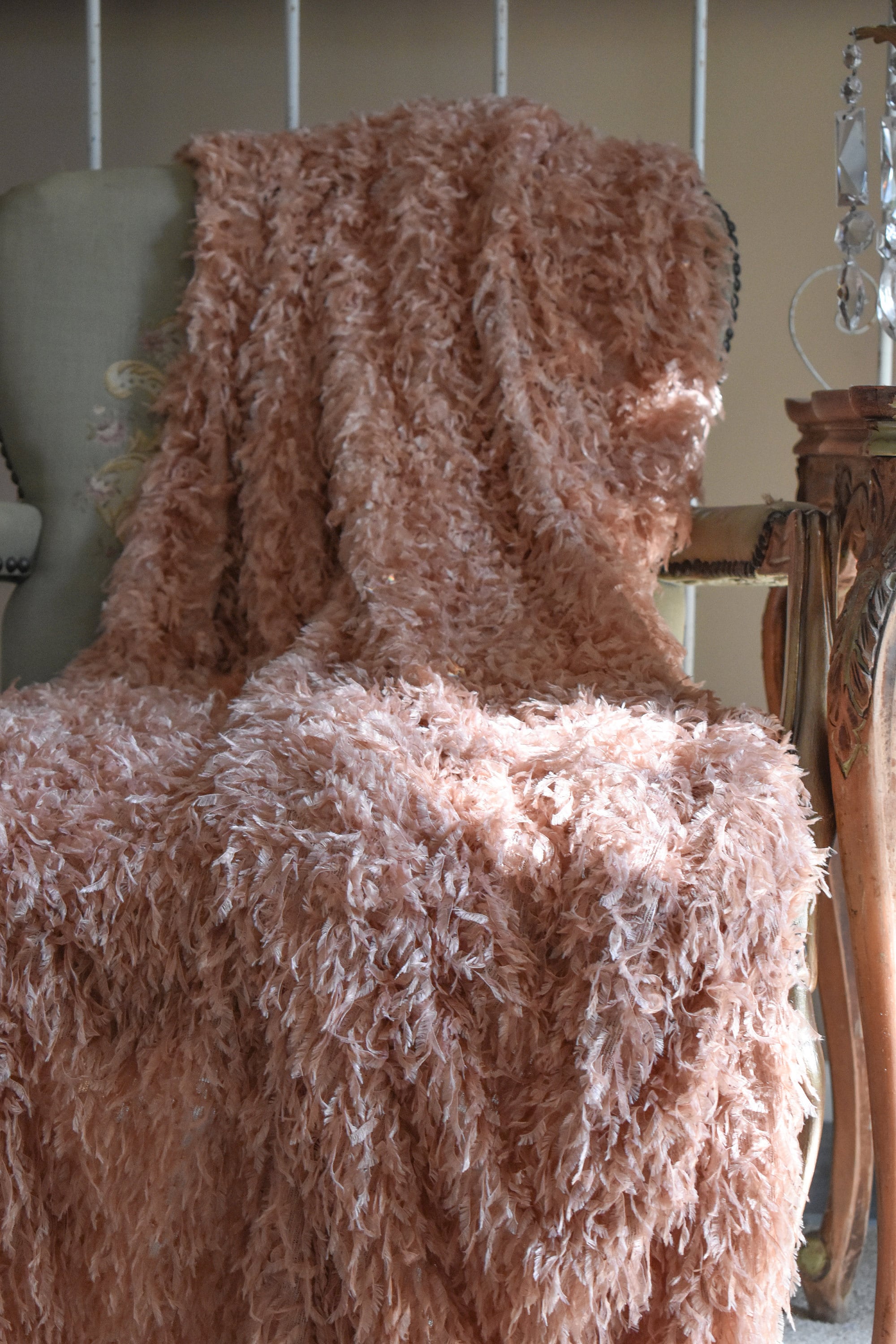 Light Rust Shag Fringe Fur Throw, Terracotta Farmhouse Blanket, Shabby ...