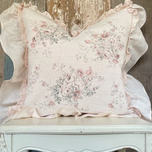 Blush Pink Ruffle Pillow Cover, French Country Cushion Cover. Shabby Decor, Cottage Chic, Floral Spring Decor.