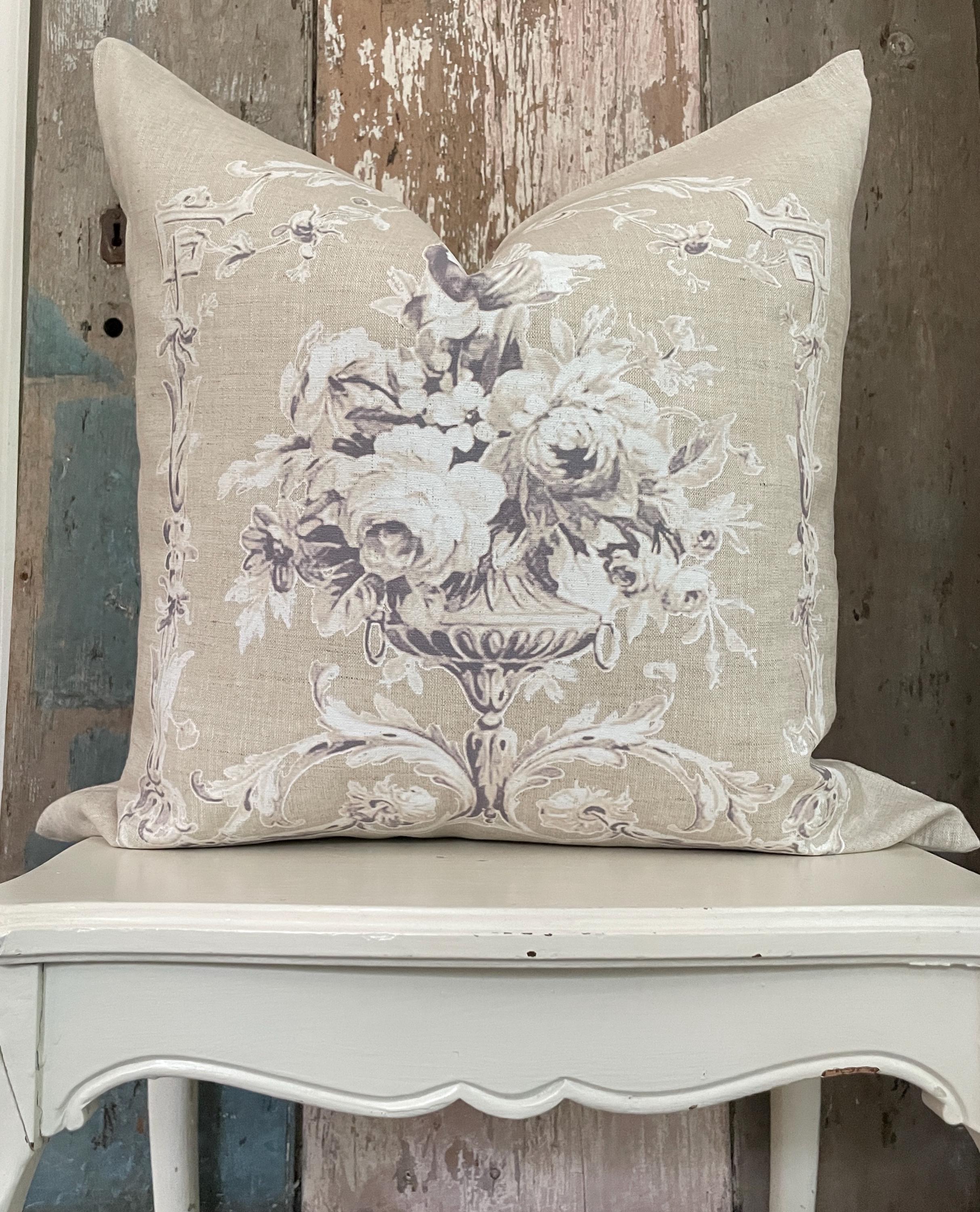 Flowershave357 French Blue Floral Pillow Cover Teal Brown Taupe Golden Tan Ivory Euro Sham Lumbar Home Decor Accent Pillow Case