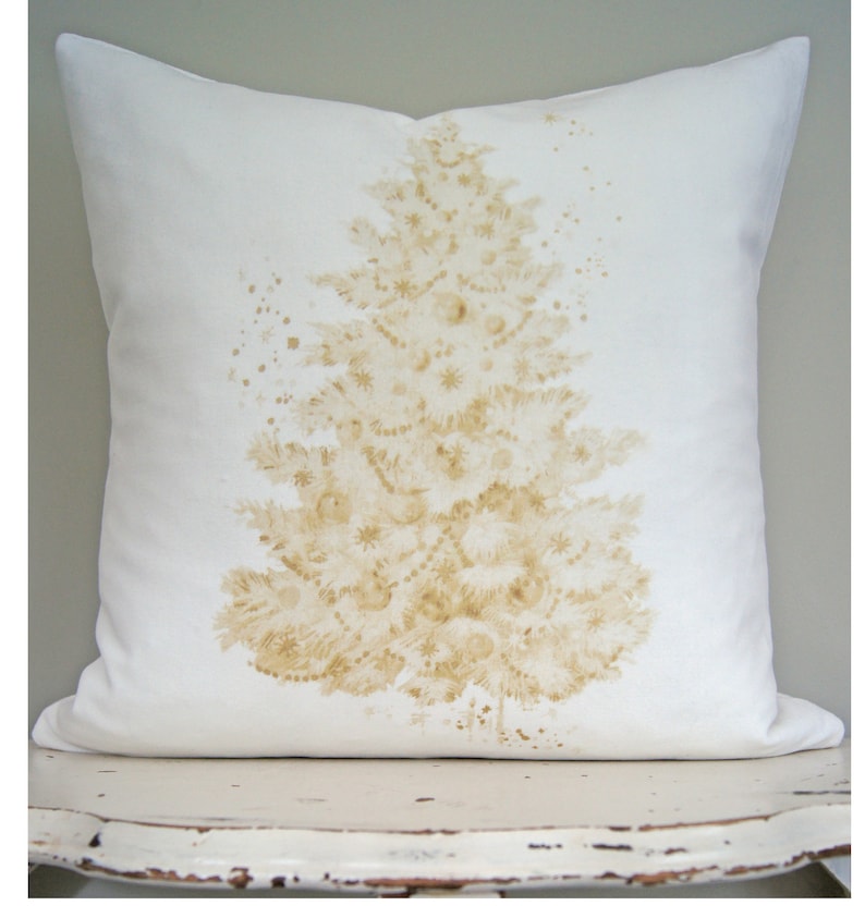 Neutral Christmas Tree Velvet Pillow Cover Shabby Holiday Etsy