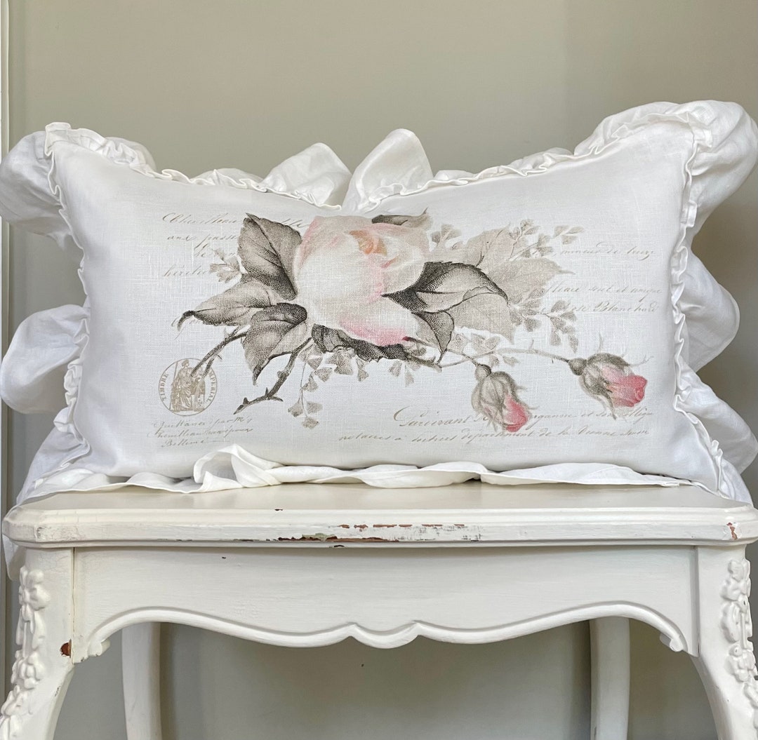 French Rose Ruffle Lumbar Pillow Cover French Country Pillow Etsy