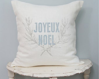 Joyeux Noel Christmas Pillow, Shabby French Country Elegant Chic, Nordic Farmhouse Holiday Decor.