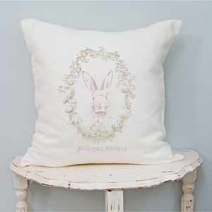 Bunny Pillow Cover, Shabby French Farmhouse Country Decor, Joyeuses Pâques, Cottage Chic Spring Pillow, Easter Pillow.