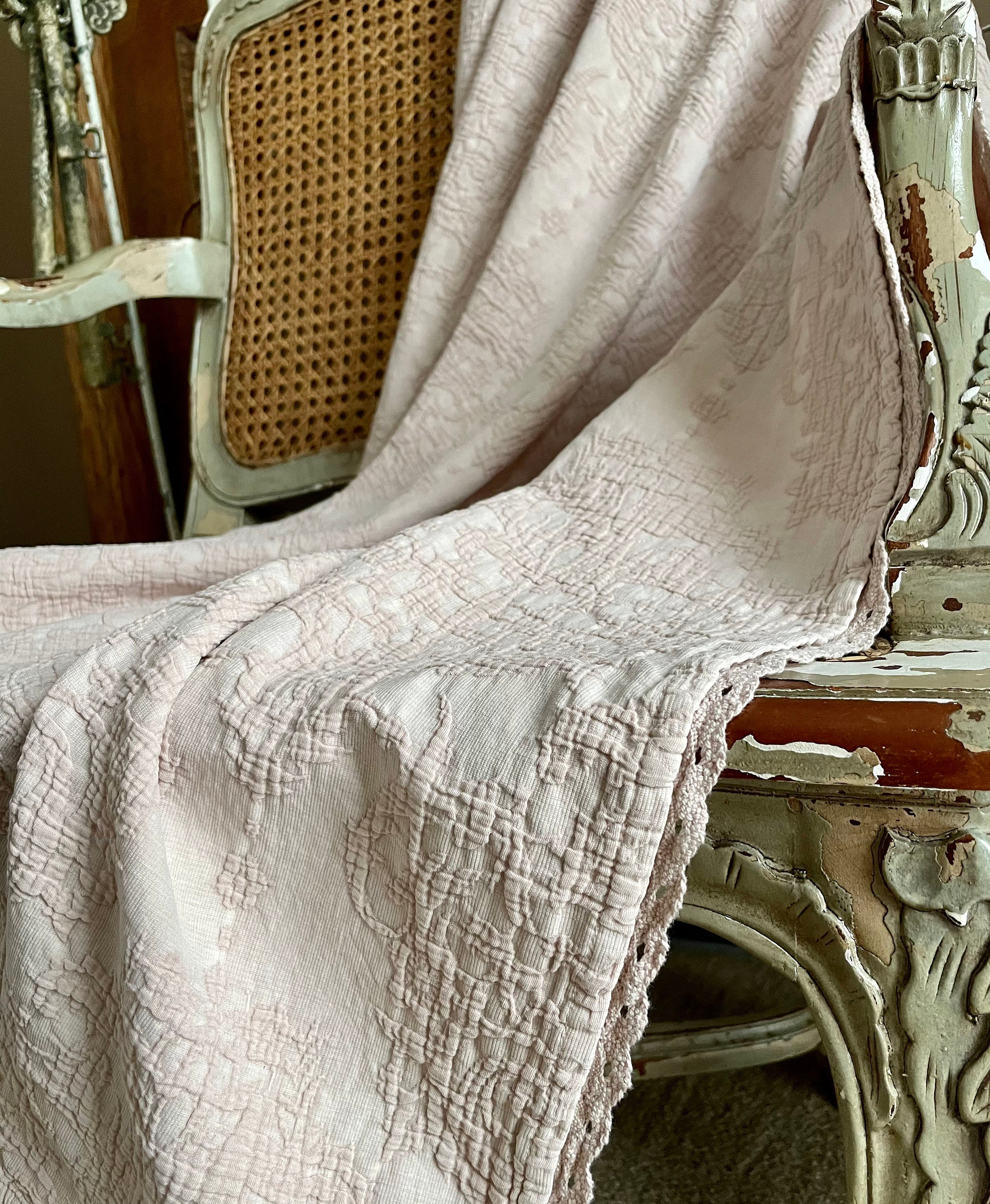 Blush Pink Matelasse Throw Blanket with Crochet Edge Shabby Etsy